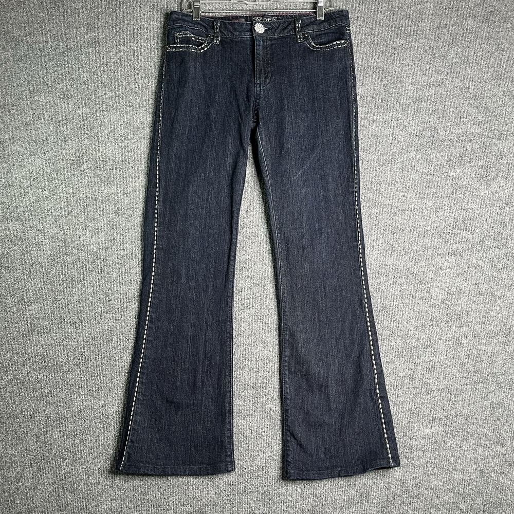 Rock 47 Wrangler Jeans Women 9/10 X 34 Low Rose Boot Cut Denim‎ Dark Blue